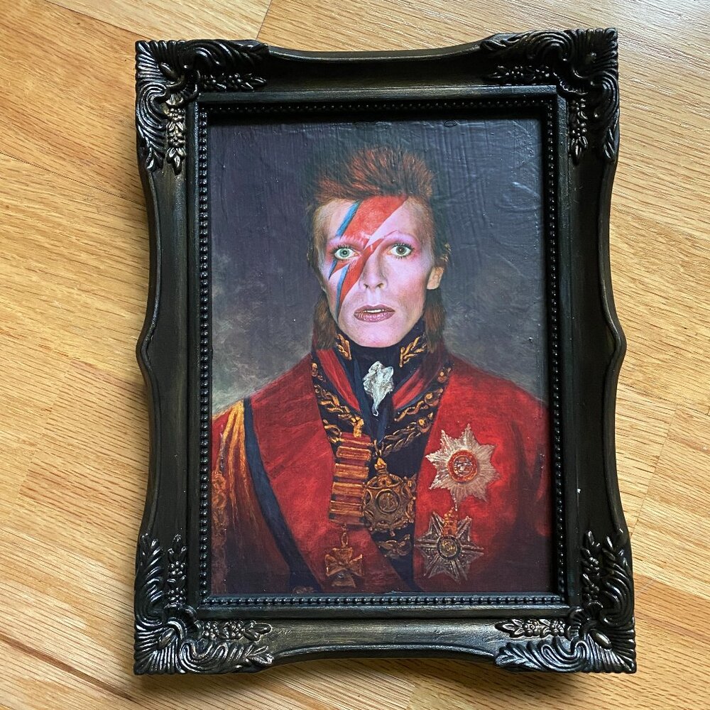 David Bowie altered art textured print in ornate frame